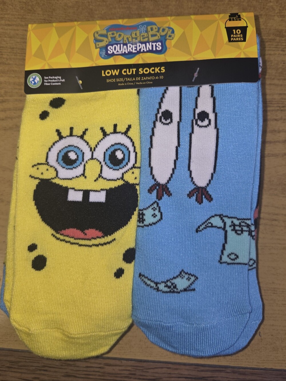 SpongeBob SquarePants Yellow & Blue Character Low Cut Socks (10 Pairs)